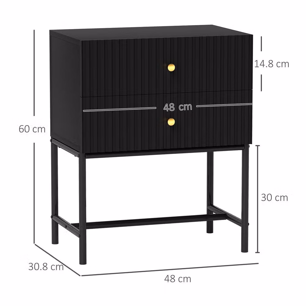 STILVORA Modern Bedside Table with 2 Drawers and Metal Legs in Black and Gold – 3