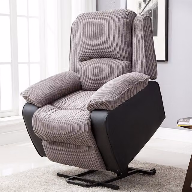 More4Homes Postana Single Motor Electric Rise Recliner Armchair in Grey Jumbo Cord Fabric – 1