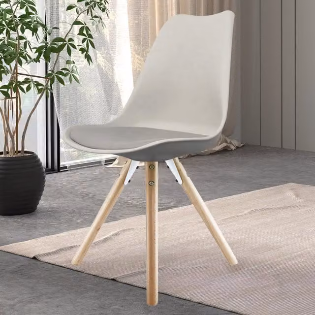 Fusion Living Modern Grey Fabric Dining Chair with Wood Legs