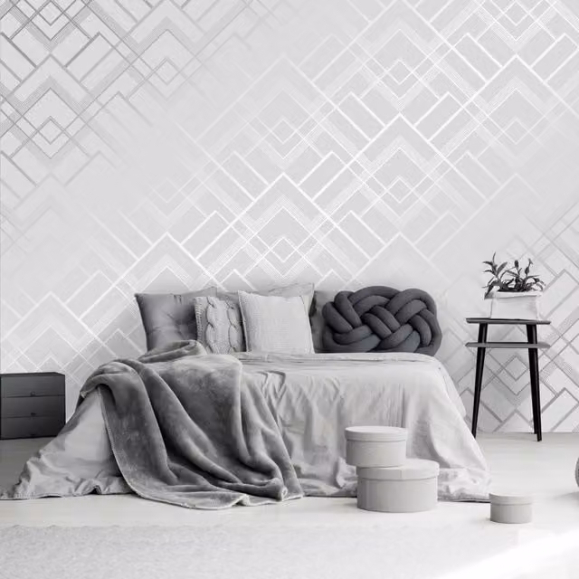 I Love Wallpaper Otis Geometric Abstract Wallpaper in Silver, Width: 30 cm