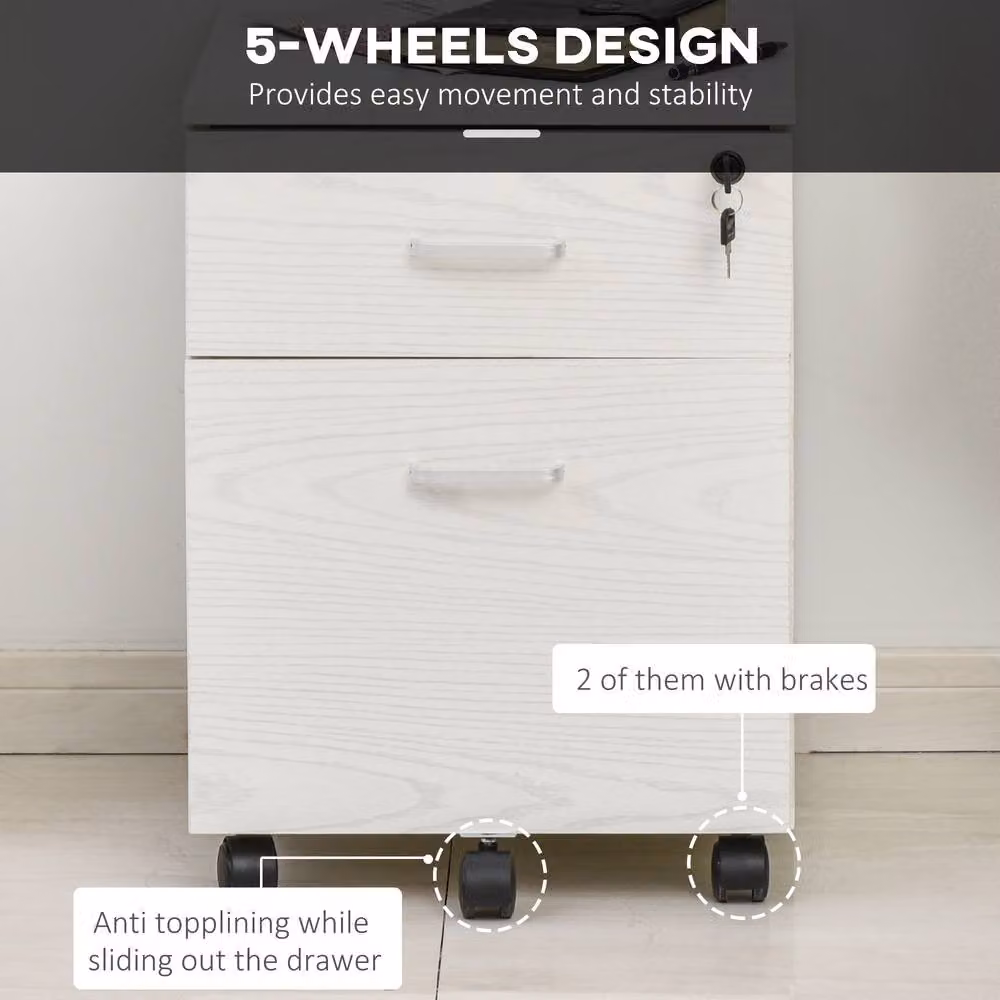 Rolipo 2-Drawer Lockable Mobile Filing Cabinet with Castors, White – 6