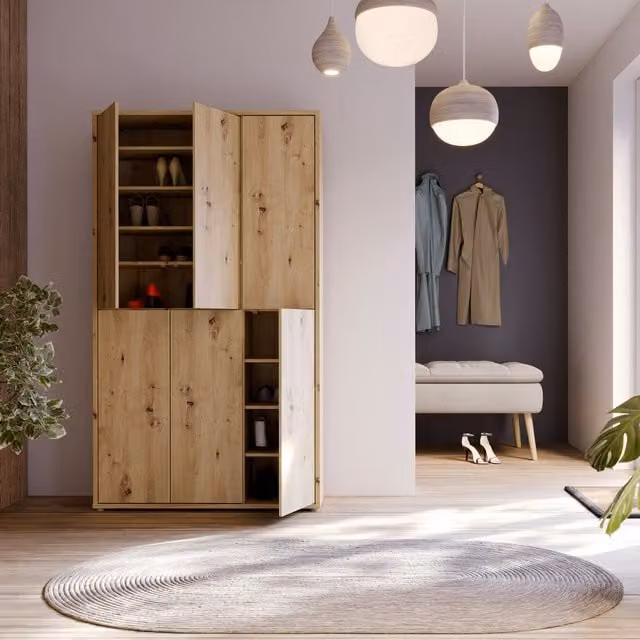 Furniture To Go Alice Springs Shoe Cabinet with 6 Push-Open Doors in Artisan Oak Brown