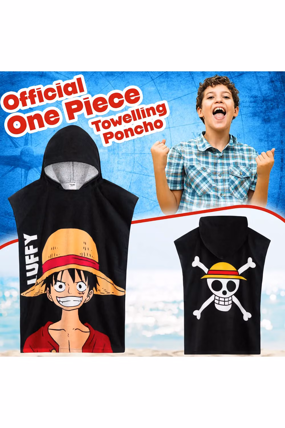 Get Trend One Piece Hooded Cotton Towel Poncho for Kids and Teens, Black – 8