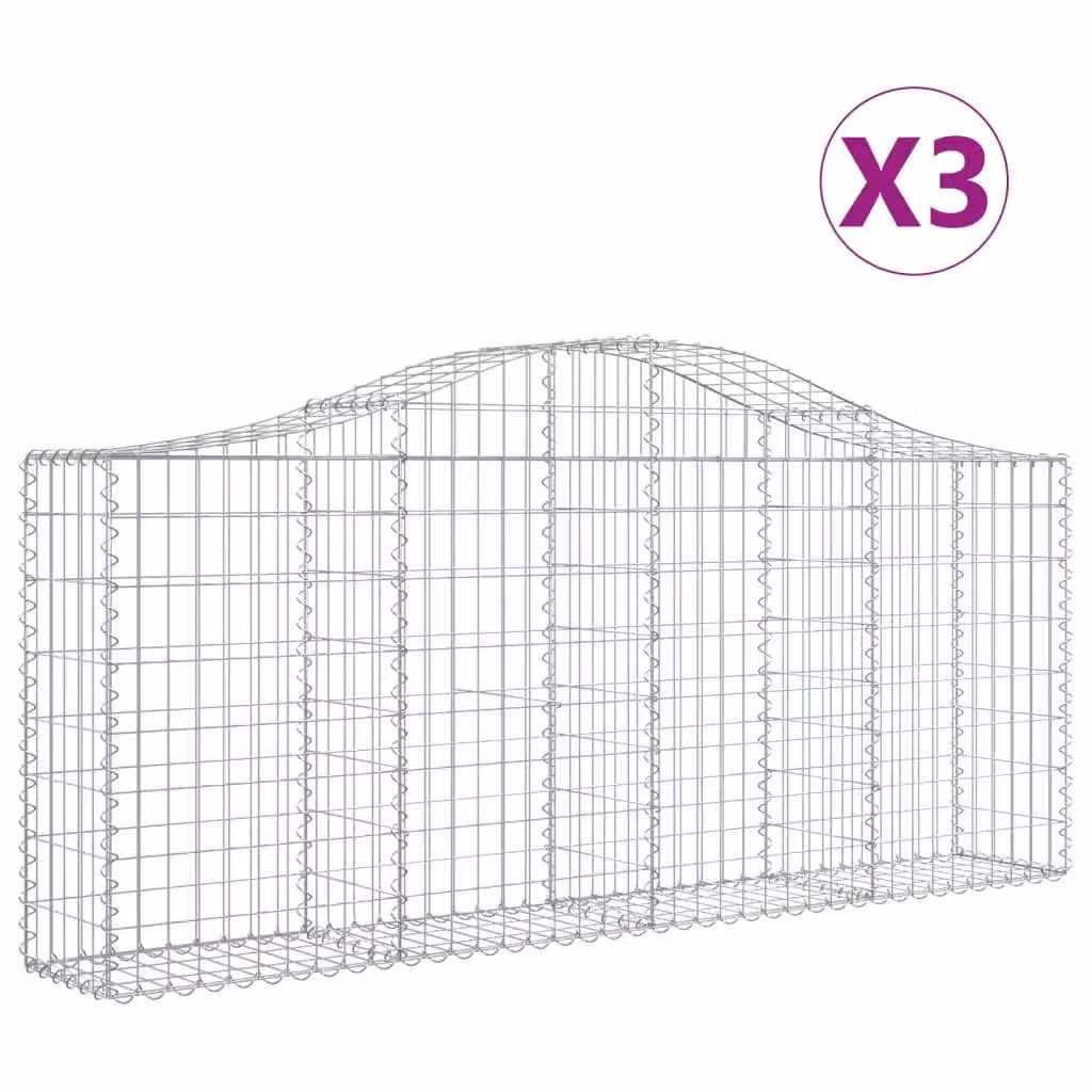 Berkfield Home Arched Gabion Baskets, 3 Piece Set, Silver Galvanised Steel, W: 200 cm, D: 30 cm, H: 80-100 cm – 2