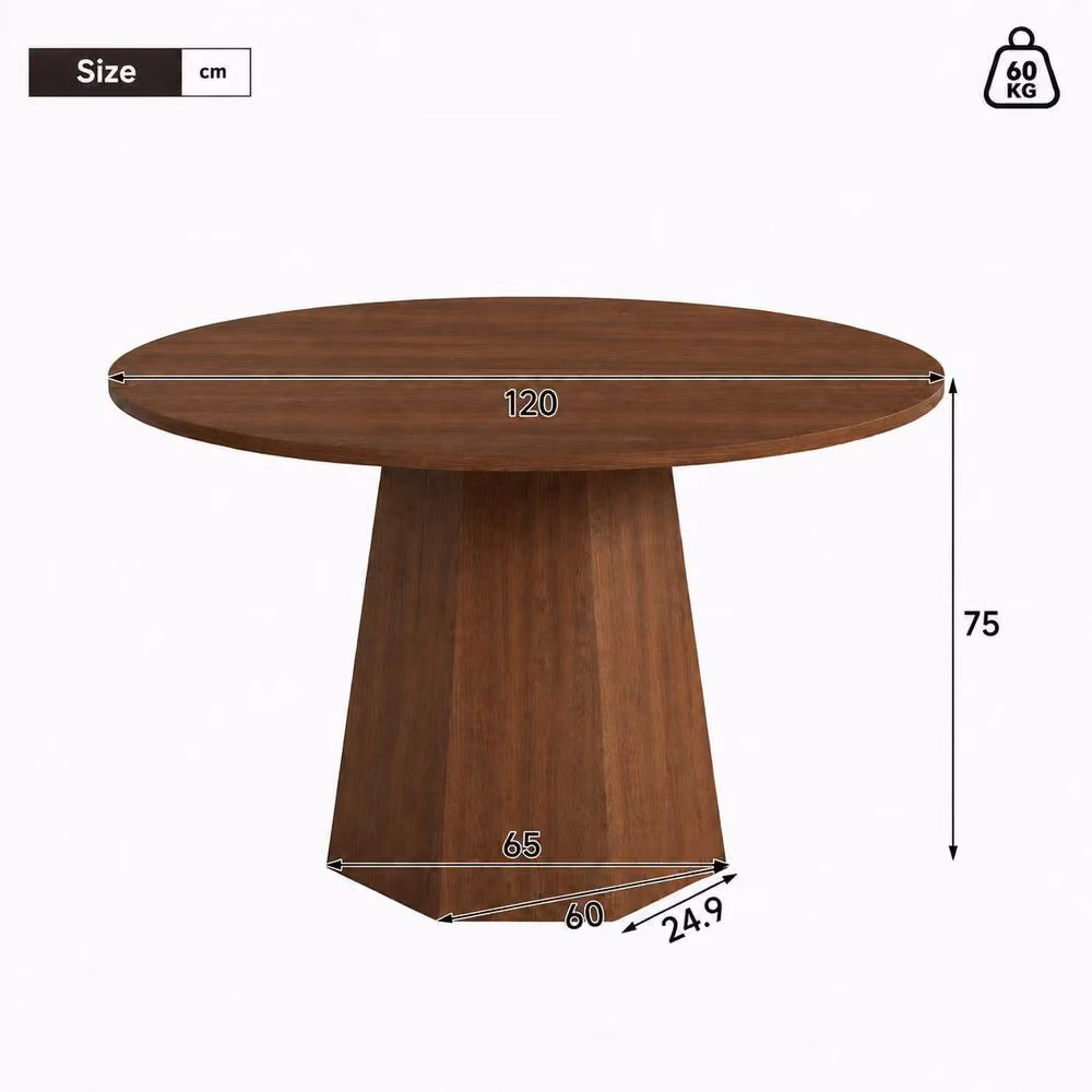BTM Scandinavian Round Dining Table in Walnut, Diameter: 120 cm, Height: 75 cm – 3