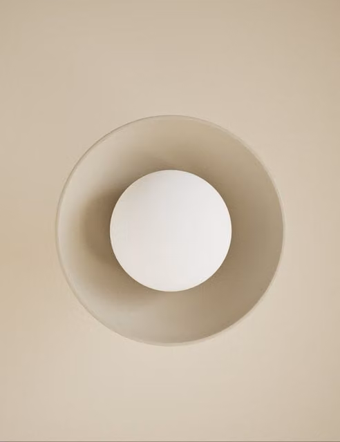M&S Modern Brown Wooden Ribbed Sphere Wall Light