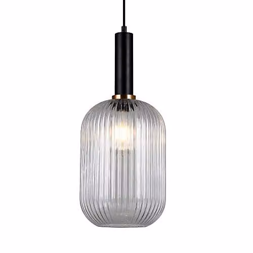 Netlighting Modern Black and Transparent Glass Cylinder Pendant Light with E27 Socket