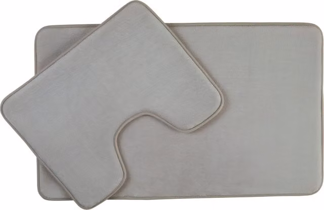 Premier Housewares Orsina Non-Slip Polyester Bath Mat Set in Grey, W/D/H: 80 x 50 x 1 cm