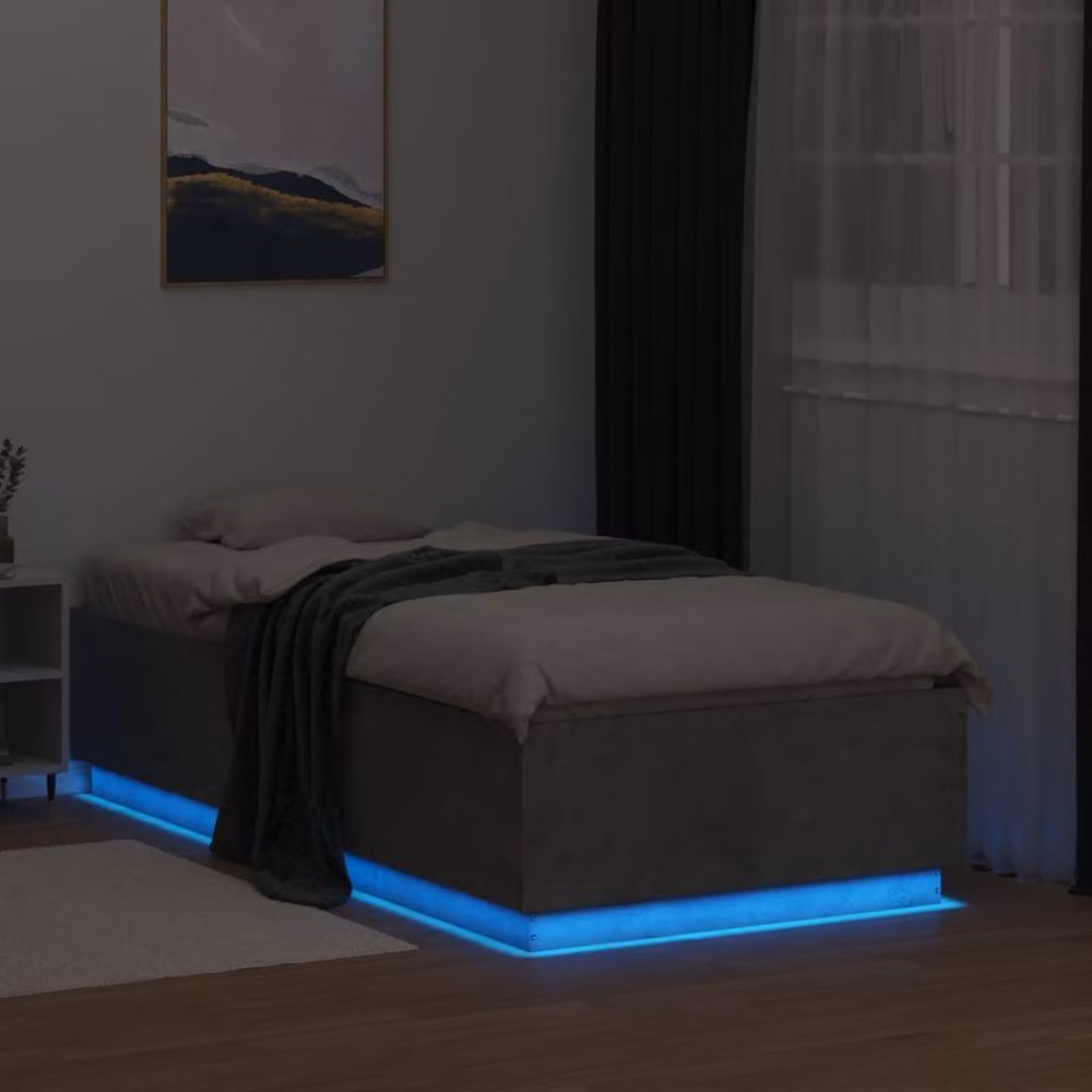 Berkfield Home Single Bed Frame with Under-Bed LED Lighting in Concrete Grey, W/D/H: 90 x 190 x 40 cm – 4