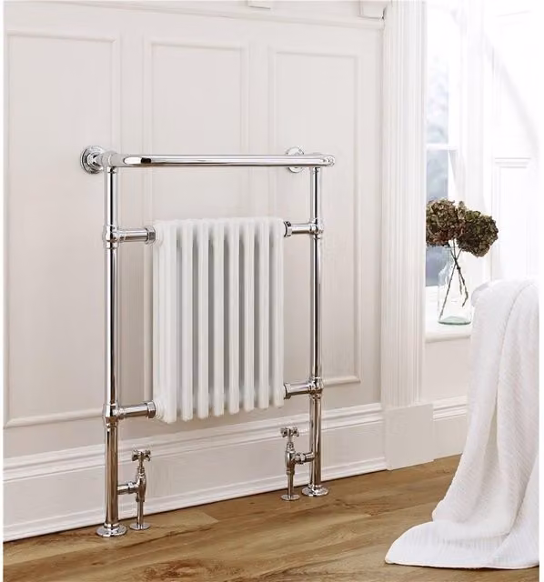 Clifton Horizontal Bathroom Towel Radiator in Metallic Silver, H 94.5 cm x W 50 cm
