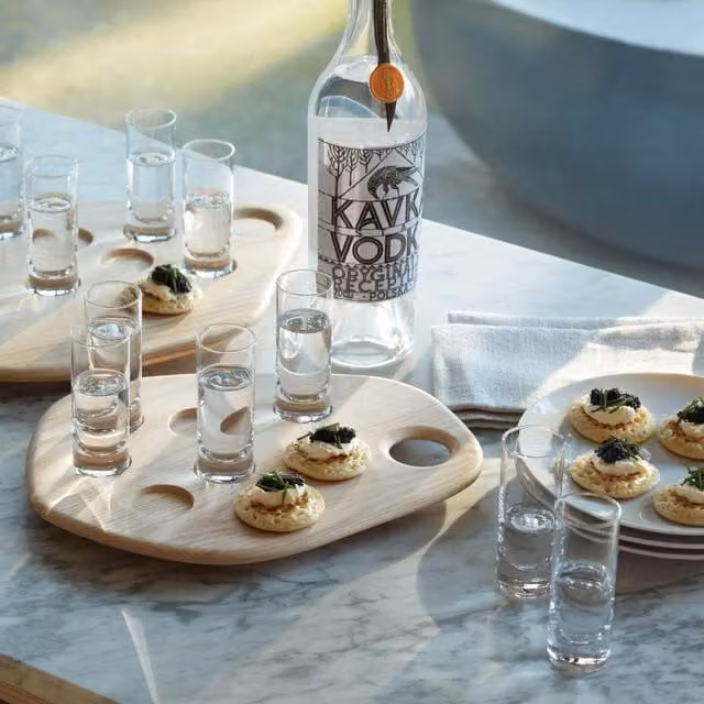 LSA 6-Piece Transparent Glass Shot Glass Set with Solid Ash Wood Serving Tray
