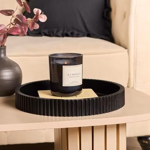 OHS Modern Ribbed Round Decorative Tray in Black, Diameter: 28 cm – 1