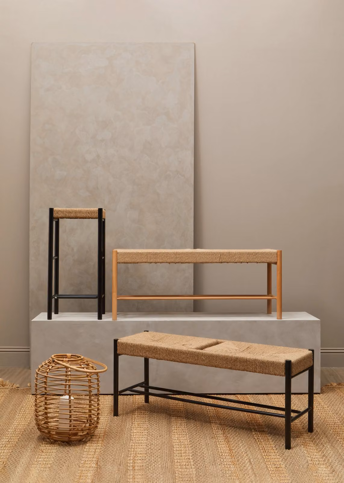 Orsina Minimalist Handwoven Beech Wood Bench in Black, W/D/H: 110 x 35 x 45 cm – 4