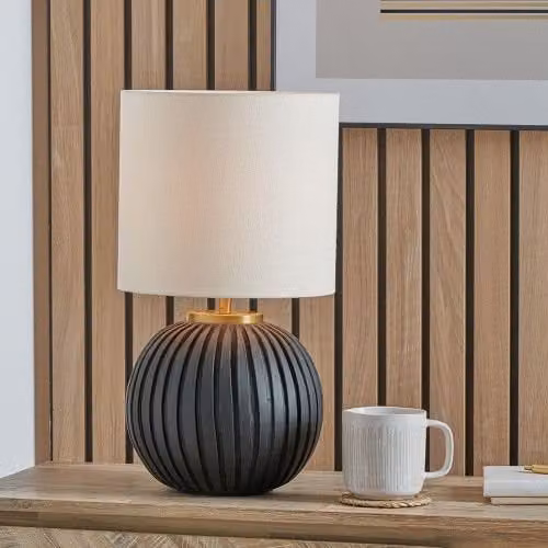 Ruma Black Textured Ceramic Ball Table Lamp – 1