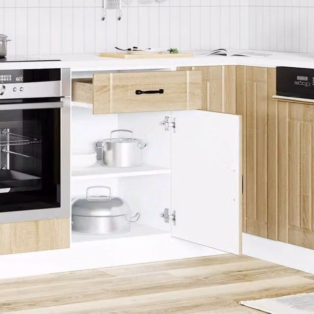 Berkfield Home Lucca Kitchen Base Cabinet in Sonoma Oak and Beige, W/D/H: 81.5 x 46.0 x 50.0 cm