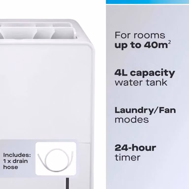 Daewoo 20L Air Dehumidifier in White with 4L Tank for Mould and Moisture Extraction