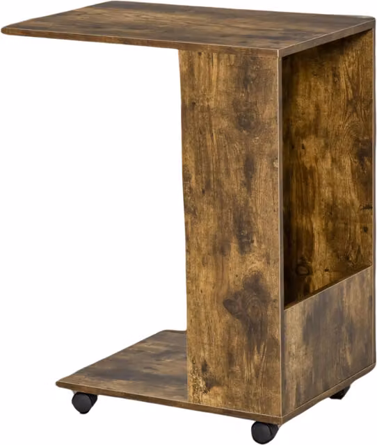 Pirlo Plush Industrial C Shaped Side Table with Storage and Castors, Brown