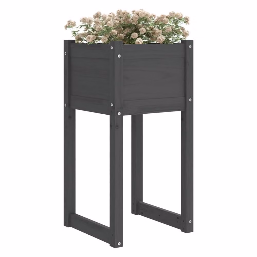 Berkfield Home Grey Wooden Raised Bed Planter W/D/H: 40 x 40 x 81 cm – 3