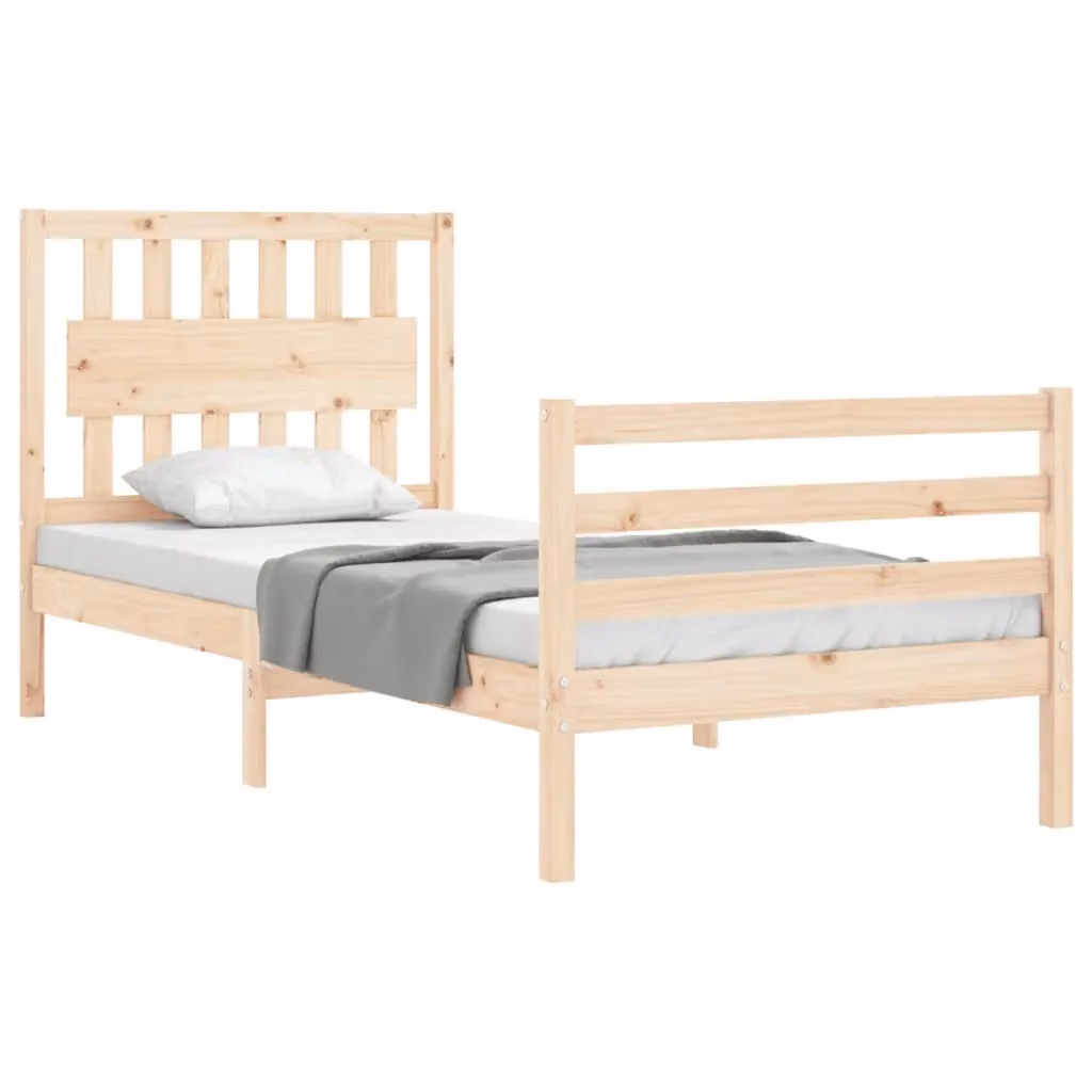 Berkfield Home Solid Wood Pine Bed Frame with Headboard in Brown, W: 90 cm, L: 200 cm – 2