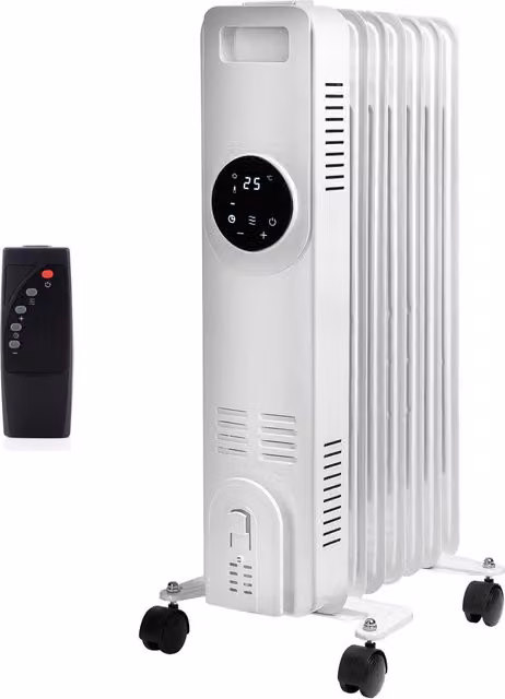 Daewoo 1500W 7-Fin Digital Oil Filled Radiator with Remote Control, White – 1