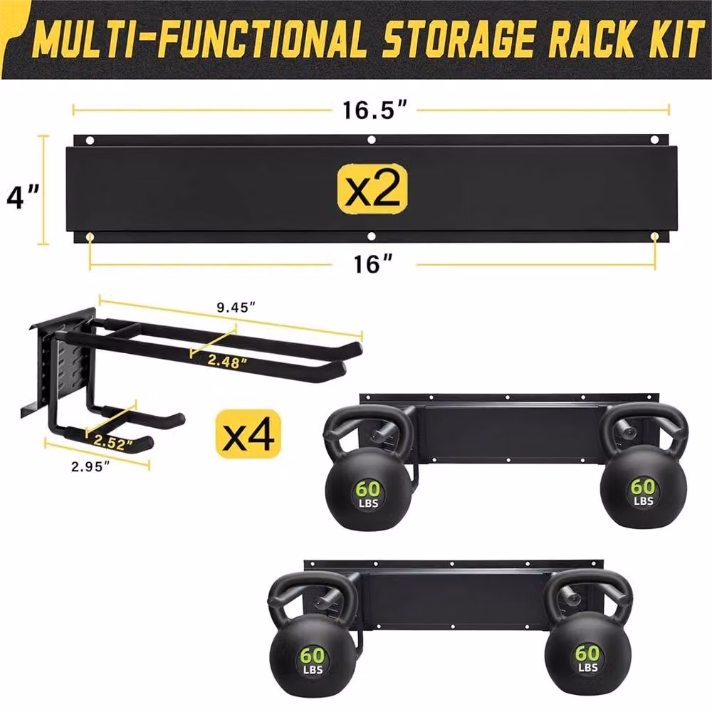 SPETLEK 2-Pack Wall Mounted Steel Tool Holder Storage Rack for Garage and Garden in Black – 2