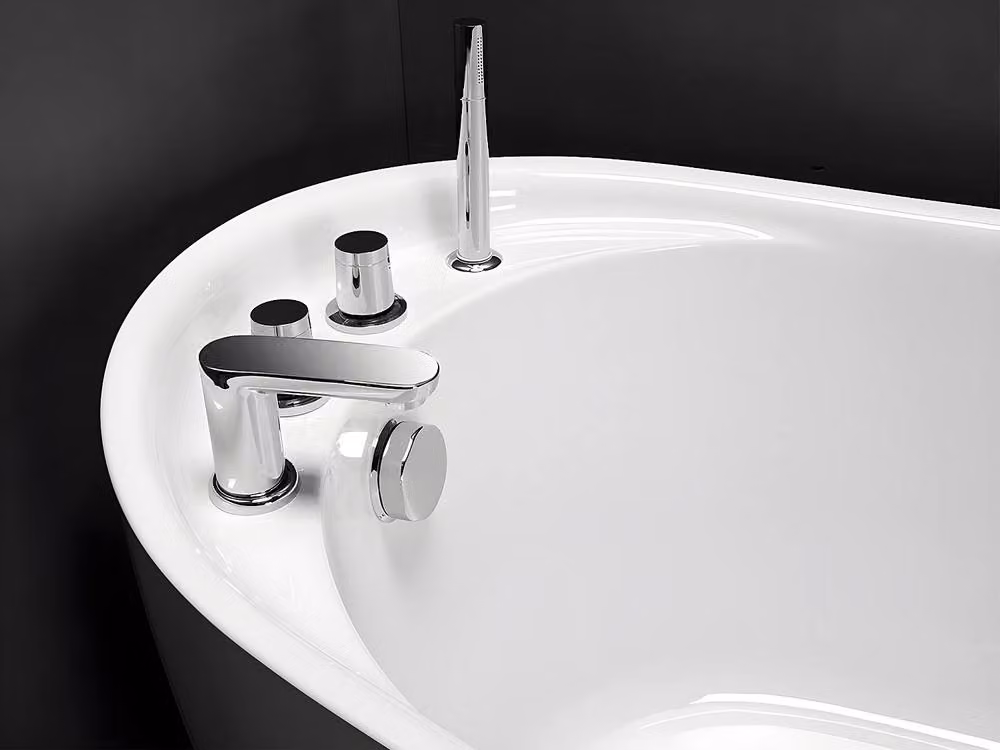 Vente-unique Natalia White Oval Acrylic Island Bathtub with Taps, W: 150 cm, D: 75 cm, H: 70 cm – 3
