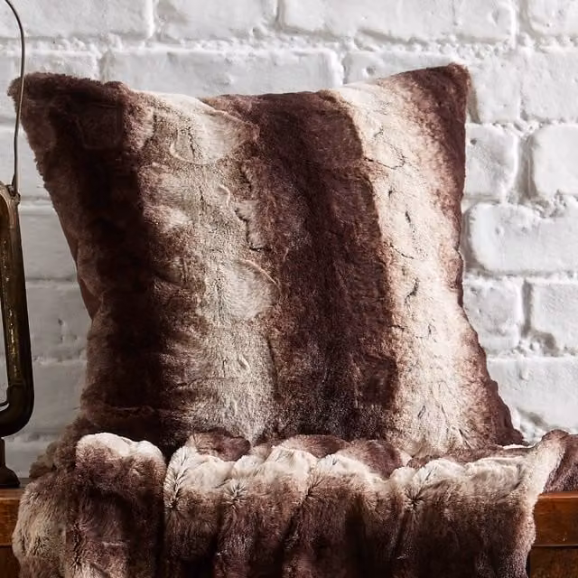 Bellissimo Luxury Faux Fur Cushion Covers, 2 Pack, Brown