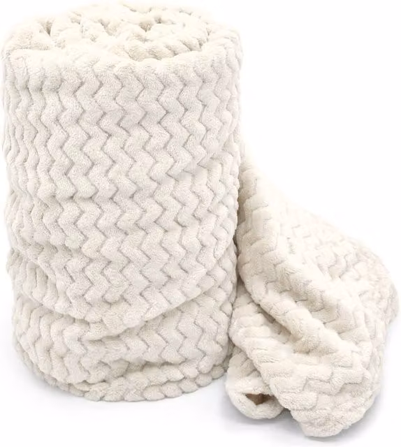 Velosso Super Soft Plush Chevron Throw Blanket in Beige and White, W/D/H: 127 x 152 cm