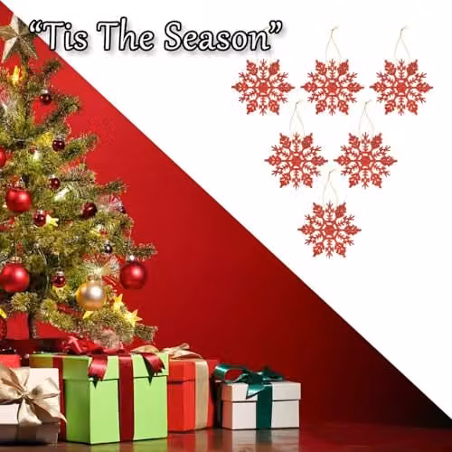 VFM e-Store Red Glitter Snowflake Hanging Christmas Tree Pendant Ornament W/D/H: 18.3 x 10.2 x 1 cm – 5