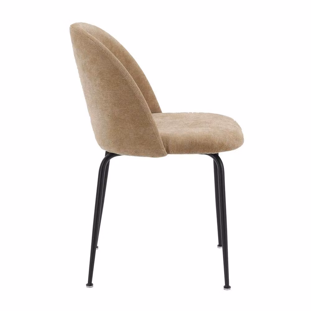 ERGOVEXA Set of 2 Modern Dining Chairs with Sand Blasted Metal Frames and Brown Fabric Padded Seats – 2