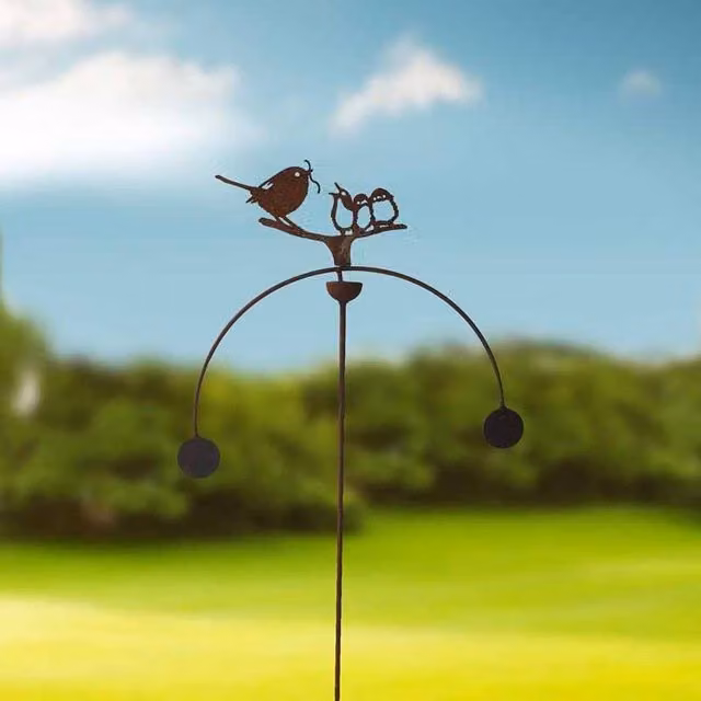 Poppyforge Birds Feeding Wind Rocker Double in Brown Steel, W54 x H148.5 cm