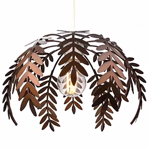 Happy Homewares Traditional Fern Leaf Easy Fit Ceiling Pendant Light Shade in Bronze Finish, Diameter: 28 cm