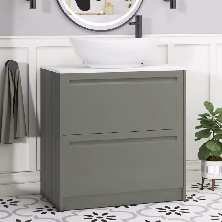 Royal Bathrooms Elmore 800mm Matt Green Floor Standing 2 Drawer Vanity Unit with Amaze Basin