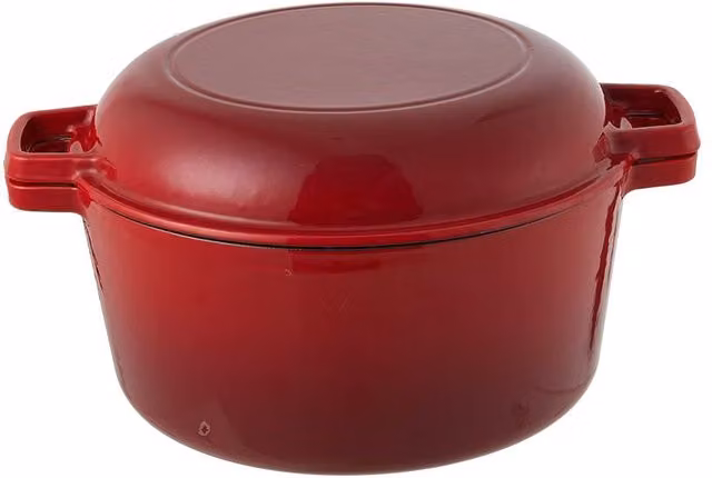 Living and Home 2-in-1 Enamelled Cast Iron Dutch Oven and Skillet Set with Lid, Red
