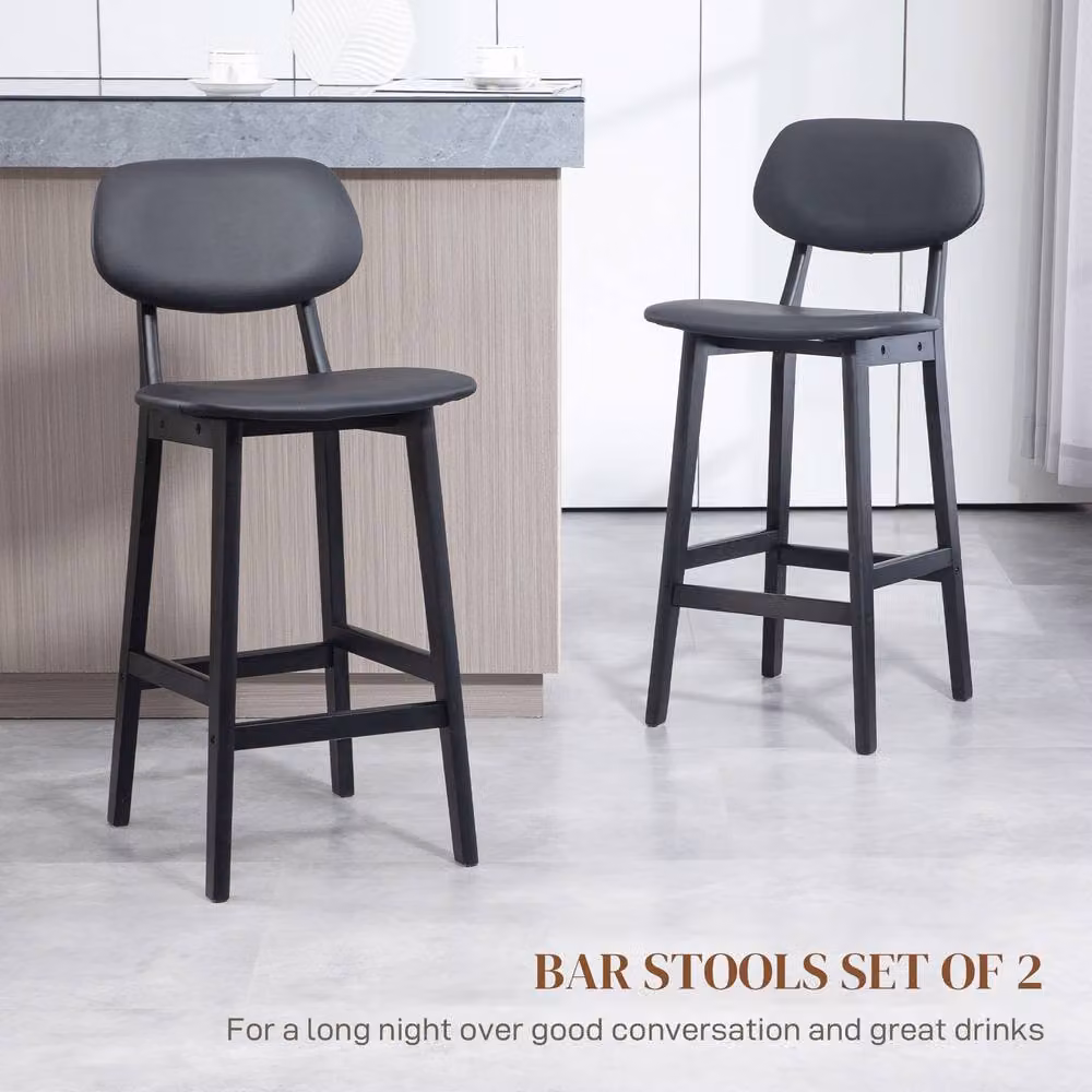 STILVORA Set of 2 Modern Black Synthetic Leather Bar Stools with Wooden Structure – 6