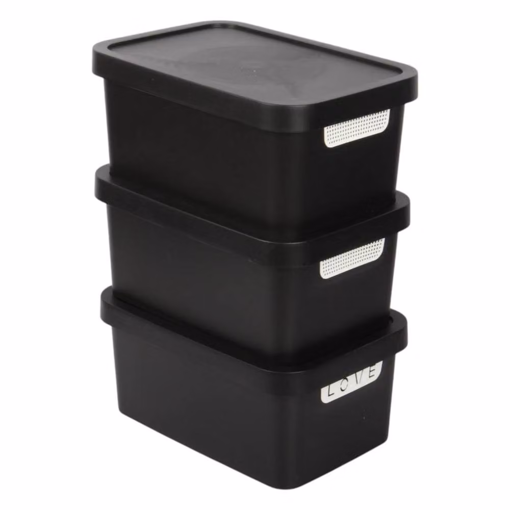 PAWNORA Pack of 3 Black Plastic Storage Boxes with Lid, 7.5L each – 2