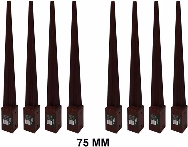 Kelvenix 8 Pack Steel Fence Post Spike Support Holders in Black, H: 120 cm, W: 7.5 cm – 1