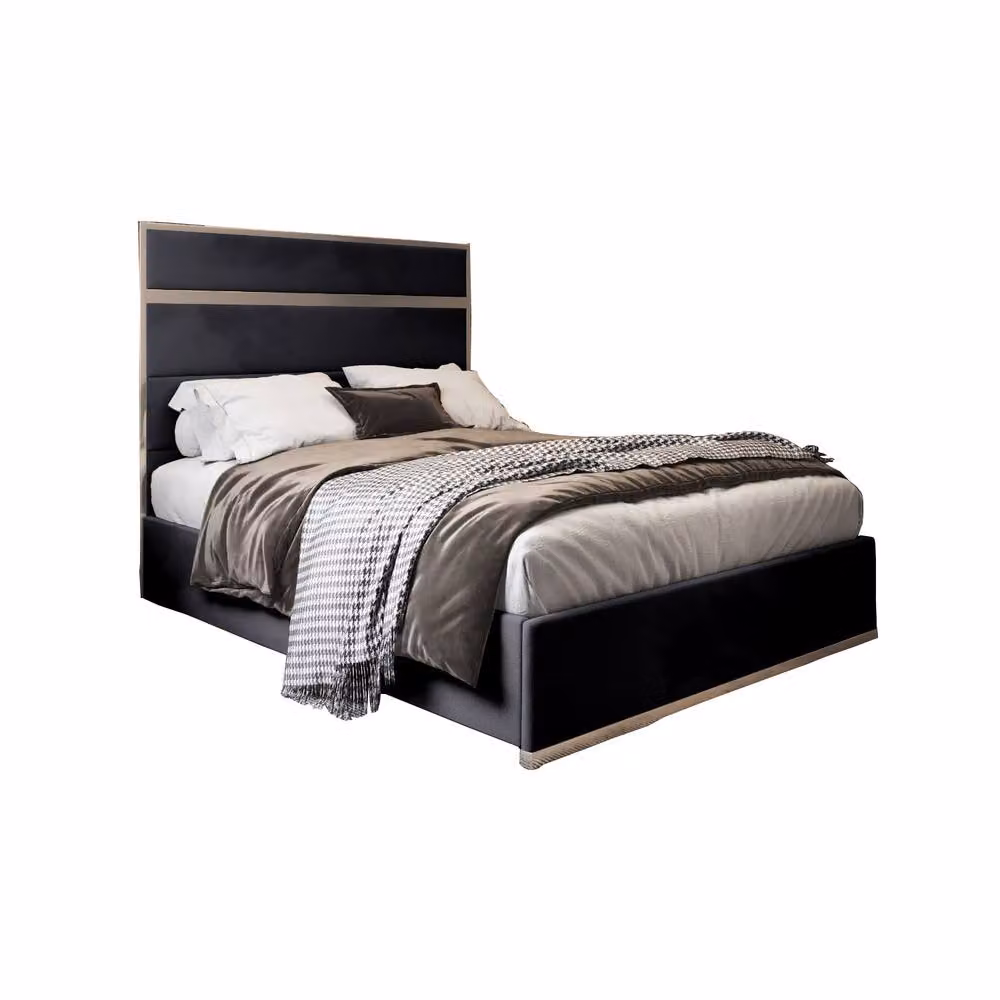 KDMD Horringer Double Designer Bed Frame with Black Velvet Upholstery and Metal Frame, W/D/H: 140 x 200 cm – 2