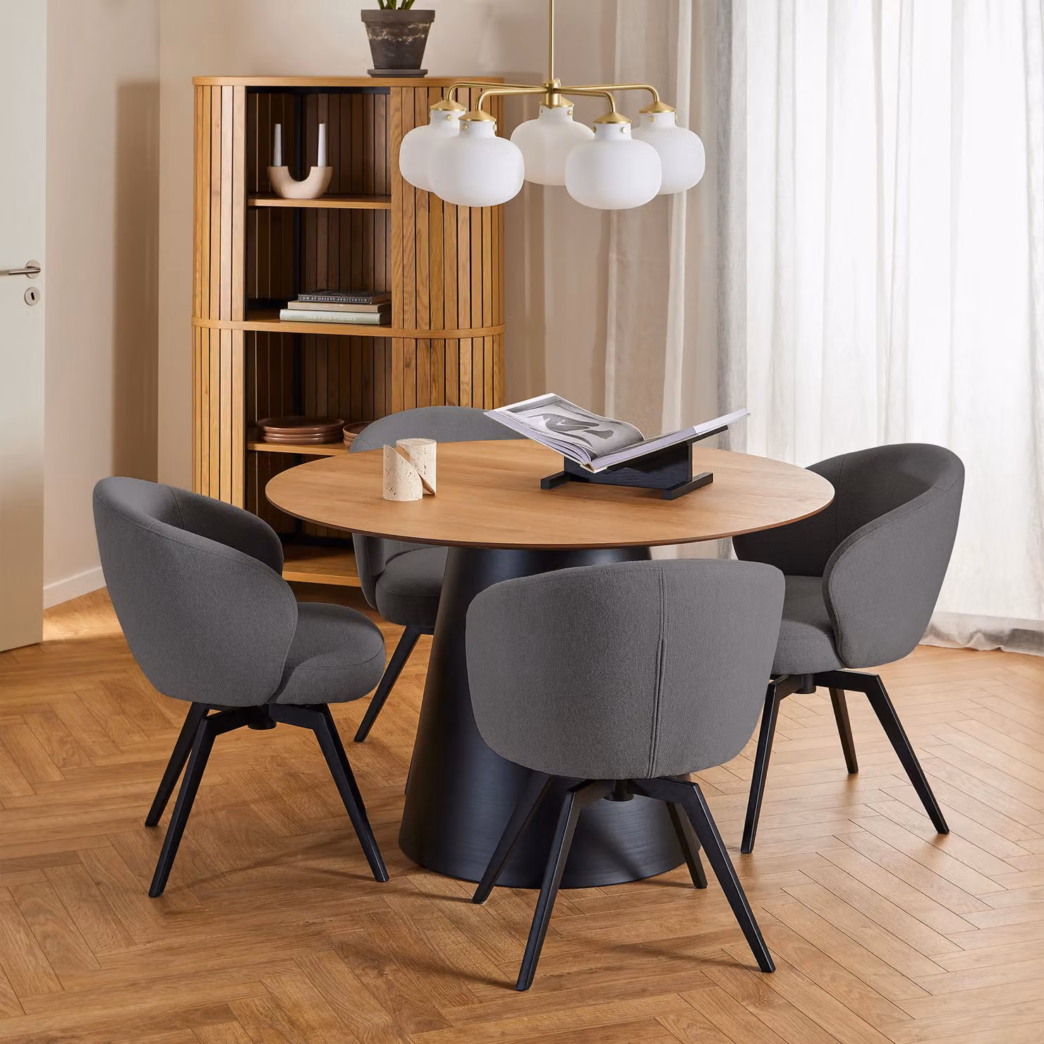 Furniture To Go Darlene Grey Fabric Dining Chair with Armrests and Swivel Function – 5