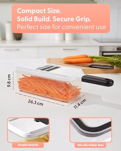 Keplin 3-in-1 Mandoline Vegetable Slicer with 3 Interchangeable Blades and Non-Slip Base, White – 2