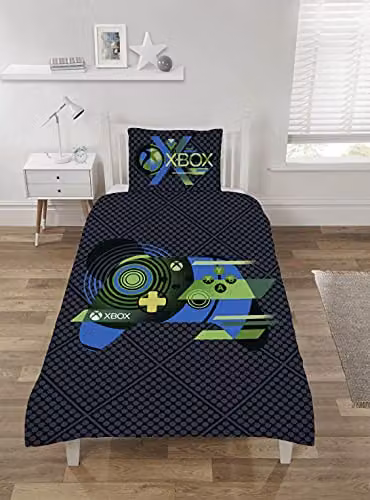 Xbox Reversible Single Duvet Cover and Pillowcase Bedding Set, Blue and Multicolour, W/D/H: 135 x 200 cm and 50 x 75 cm