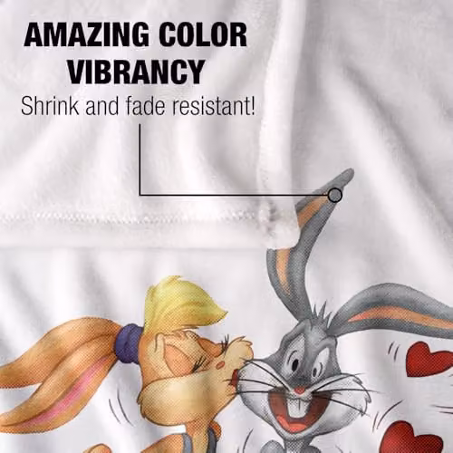 Warner Bros. Looney Tunes Bugs and Lola Kiss Valentine's Day Super Soft Fleece Throw Blanket, Multicolour, W/D/H: 91 x 147 cm – 2