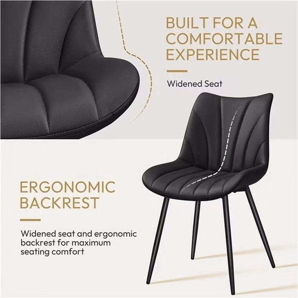 VOGREX Set of 2 Black Synthetic Leather Upholstered Dining Chairs with Metal Legs – 4