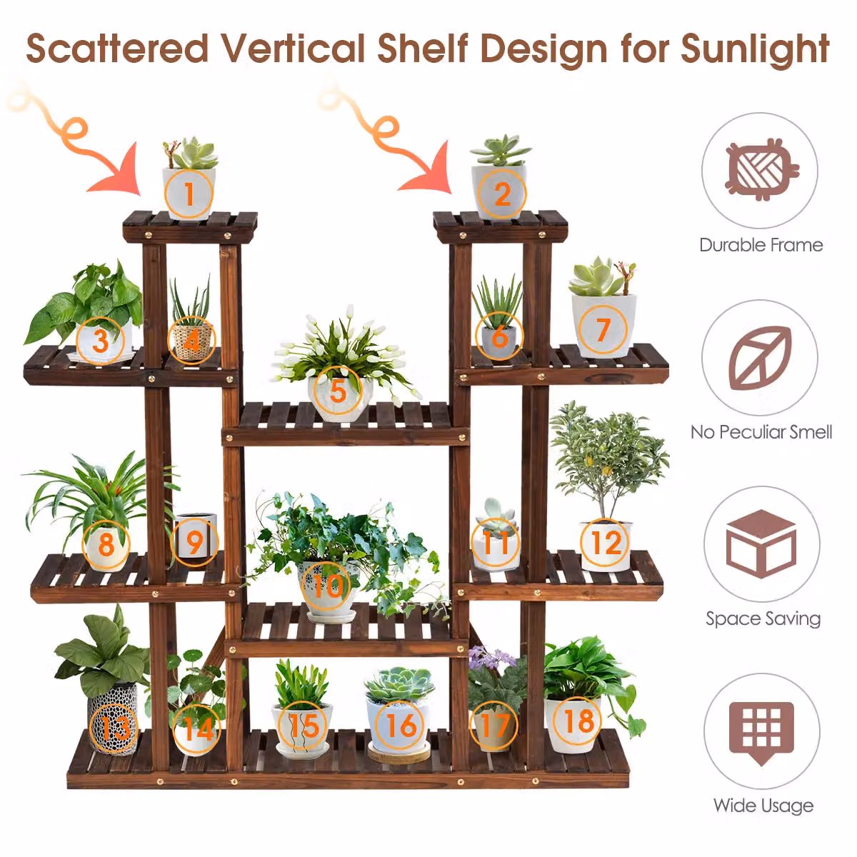 Costway 9 Tier Wood Plant Stand and Flower Display Rack in Natural Brown – 2