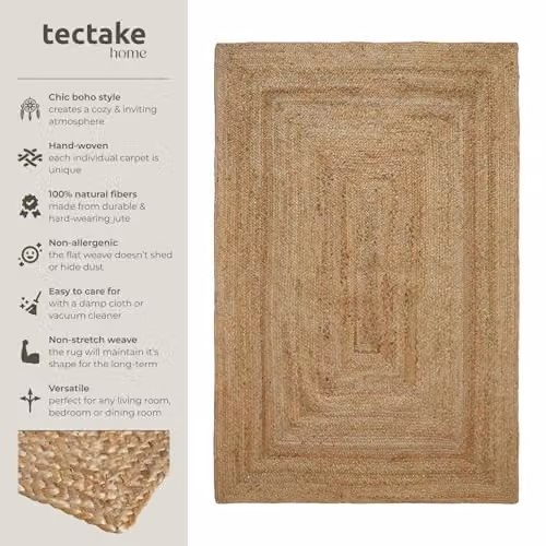 tectake Boho Style Handwoven Jute Rug in Brown and Beige, W/D: 160 x 230 cm – 3