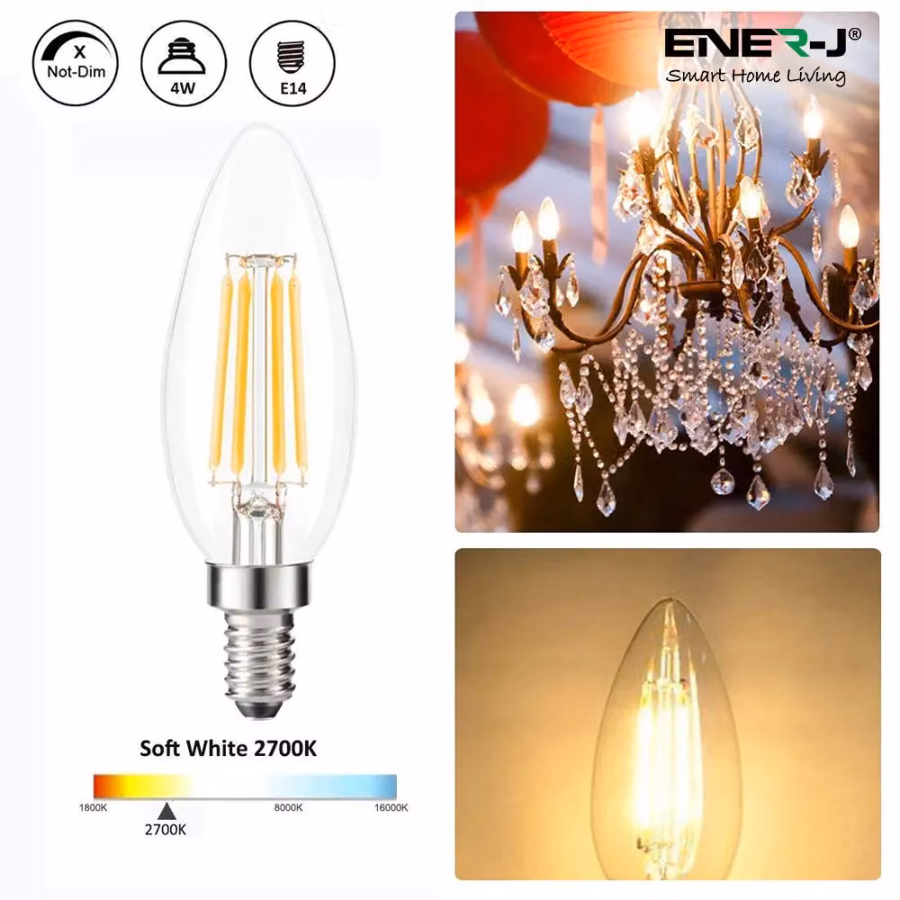 ENER-J LED Candle Light Bulbs, 4W E14 Base, Warm White 2700K, Pack of 10, Beige, Diameter: 25 cm, Height: 19 cm – 2