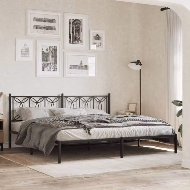 Berkfield Home Metal Bed Frame with Headboard, Black, W/D/H: 193 x 203 cm