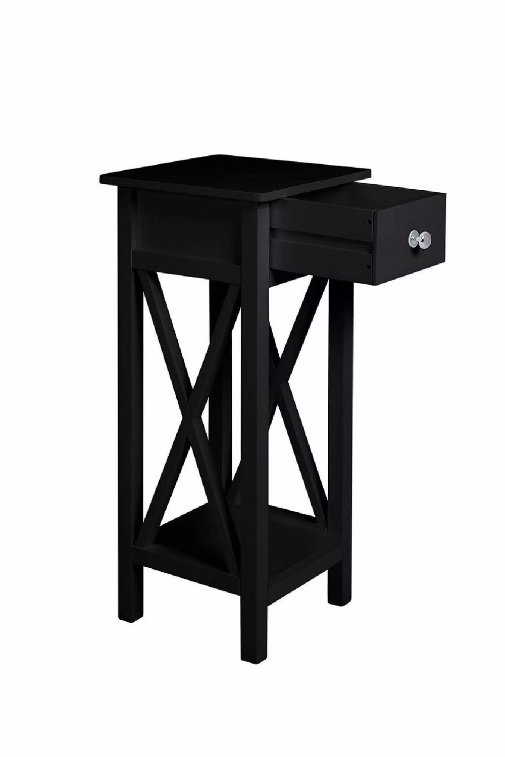 ExtraStar 2-Tier Modern Wooden Side Table with Drawer and Shelf in Black – 2