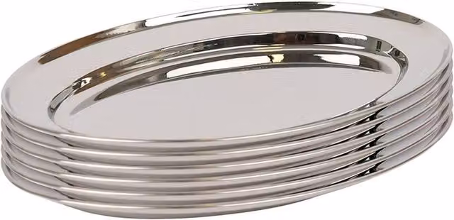 Argon Tableware Oval Stainless Steel Serving Platters, Silver, Pack of 6, W: 30 cm, D: 20.5 cm – 5