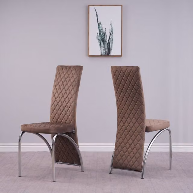 Modernique Irine Brown Velvet Dining Chairs with Metal Cantilever Base